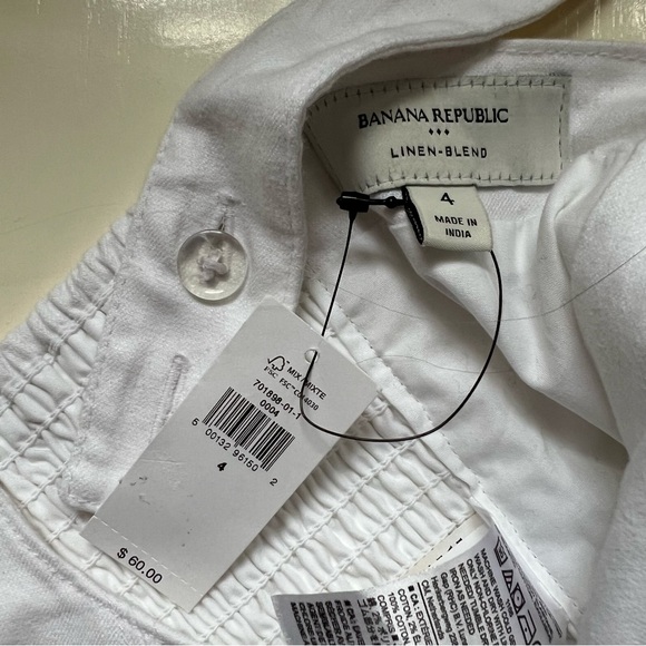 Banana Republic Crop Top Corset Bustier Square Neck  Linen Smocked White Size 4 - Picture 5 of 8